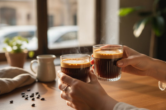 deux mains tient deux verre du café