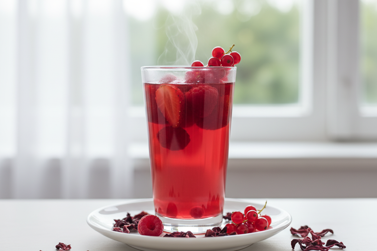 verre de thé fruit rouge