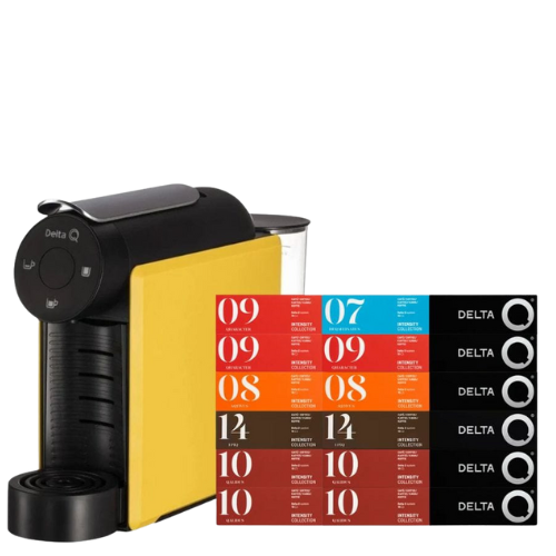 Machine à café capsules Delta Q Mini Qool - Jaune + 120 capsules Delta Q offertes
