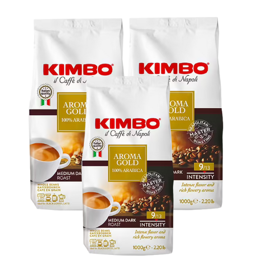 3 x 1 kg Café en grain Aroma Gold 100% Arabica - KIMBO